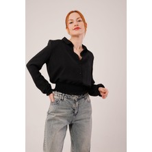 Nidam Butik Bel ve Bilek Lastikli Siyah Bluz