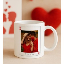 Bk Gift Kişiye Özel Aşkımızın Ası Fotoğraflı Iskambil Tasarımlı Beyaz Kupa Bardak-2, Sevgiliye Hediye, Eşe Hediye
