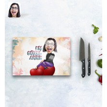 Kişiye Özel En Güzel Anne Karikatürlü Cam Kesme ve Sunum Tablası 20X30CM Model 1