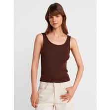 10748 Askılı Fitilli Ince Dokulu Triko Bluz-Kahve