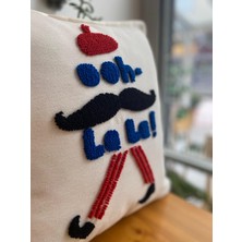 Oh La La Desenli Punch Işlemeli Pamuklu Kırlent Kılıfı - Dekoratif Punch Kırlent Kılıfı- 43X43CM