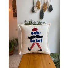 Oh La La Desenli Punch Işlemeli Pamuklu Kırlent Kılıfı - Dekoratif Punch Kırlent Kılıfı- 43X43CM