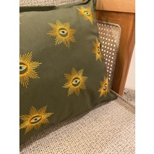 Gold Göz Nakış Işlemeli Dekoratif Dikdörtgen Haki Yeşil Kırlent Kılıfı - Nakış Kırlent Kılıfı - 30X50CM