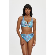 Lourenmavi Desenli Aksesuar Detaylı Telli Toparlayıcı Kalın Kenarlı Bikini Takımı