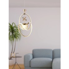 Badem Modern Sarkıt LED Avize 3 Renk Toplu Kelebek Taşlı Gold Kaplamalı