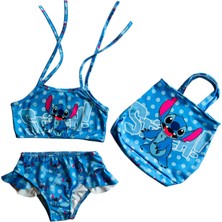 Kız Çocuk Stitch Desenli Çantalı Bikini Takımı