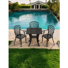 Ferforje Görünümlü Plastik Kare Hitit Masa Sandalye Takımı  1 Masa 3 Sandalye Balkon, Bahçe Mobilyası