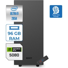 Zetta Vulcan Pro Intel Core Ultra 9 285K 96GB Ddr5 2tb Gen5 SSD 16GB/RTX5080 Freedos Aı Destekli Oyun ve Render Bilgisayar ZETVUL5080F11 + Zettausbbellek