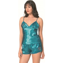 Aria's Closet Petrol Saten Babydoll Şort Takımı