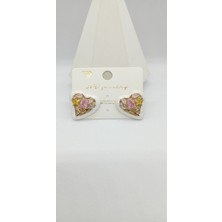 Renkli Taş Detaylı Kalp Küpe