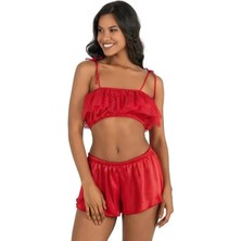 Aria's Closet Kırmızı Saten Şort Takımı 9206