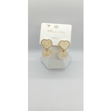 Vizon Renk Sedefli Kalp ve Incili Küpe