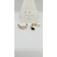 Renkli Sedefli Kalp Yarım Halka Küpe