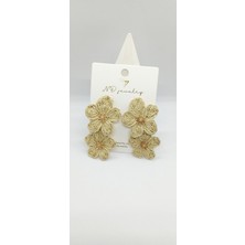 Vizon Renk Hasır Ikili Çiçek Küpe