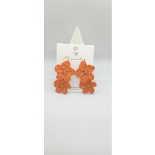 Turuncu Renk Hasır Ikili Çiçek Küpe