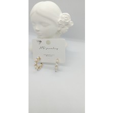 Gold Plaka ve Inci Detaylı Halka Küpe