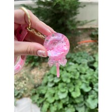 Lolipop Figürlü Pembe Sulu Simli Çanta Süsü ve Anahtarlık
