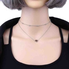 Gümüş Renk Top Zincirli Kalp Gerdanlık Kolye