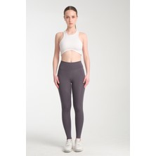 Kadın Antrasit Renkli Yüksek Bel Toparlayıcı Kore Kumaş Spor Tayt