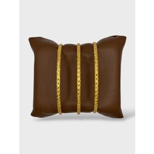 Çelik 22 Ayar Altın Kaplama Çizgili Ajda Bilezik - 3 Adet