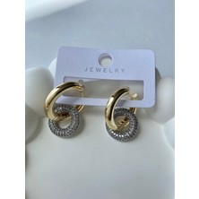 Özel Seri Gold Bombe Zirkon Taşlı Iç Içe Geçmeli Küpe
