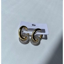 Özel Seri Gold Bombe Zirkon Taşlı Iç Içe Geçmeli Küpe