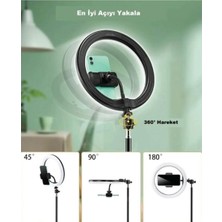 Kumandalı Youtube Tiktok Çekim 3 Işıklı Telefon Tutucu Makyaj Işığı Ring Light 10INÇ+2.1M Tripod
