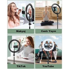 Kumandalı Youtube Tiktok Çekim 3 Işıklı Telefon Tutucu Makyaj Işığı Ring Light 10INÇ+2.1M Tripod