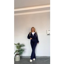 Kadın Yeni Sezon Sweat Yarım Fermuarlı Esnek Likralı Ispanyol Paça 3 Lü Takım