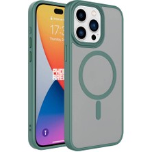 iPhone 15 Pro Max Uyumlu Mat Arka Yüzey Wireless Şarj Özellikli Tkdr Flet Magsafe Kapak-Yeşil