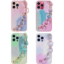 iPhone 12 Pro Uyumlu Simli Desenli El Askılı Tutacaklı Tkdr Elsa Silikon Kapak-Pembe Koyu