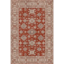 Norm Halı Allure 50-542 Kırmızı Eskitme Halı Etnik Otantik Dokuma Şönil Yıkanabilir Salon Halısı