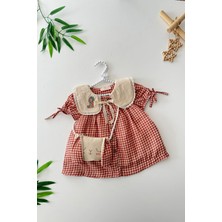 Miniğimin Cicileri Tavşan Işleme Detaylı Pötikare Kız Çocuk Çantalı elbise - Kiremit