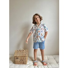 Erkek Çocuk Yaprak Desenli Muslin Şortlu Gömlekli Pamuk Takım