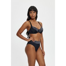 Louren Çıkarılabilir Ince Kaplı Telli Sim Detaylı Siyah Bikini Takımı