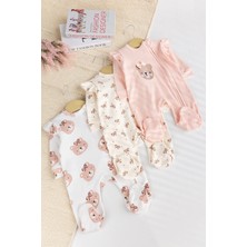 Babymod Kız Bebek Tulum Üçlü Set %100 Pamuk Renkli Dokuma Kumaş ile Tüm Sezonlar İçin Uygun