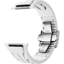 Apple Watch 7 45MM KRD-127 Metal Tokalı Silikon Kordon-Beyaz