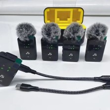 SX13 4 Mikrofonlu Iphone ve Type-C Uyumlu Kablosuz Yaka Mikrofonu Şarj Göstergeli Gürültü Azaltma 100 Metre