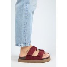 Vina Platform Deri Kadın Terlik Bordo