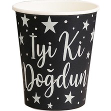 Karton Bardak Doğum Günü Parti Bardağı Gümüş İyi ki Doğdun Yazılı Siyah 6'li