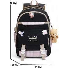Relaxion 2144-1396 Kore Tarzı Unisex Çocuk Üçlü Set Ilkokul Sırt Çantası - NKT02144-SIYAH-PEMBE-TEKEBAT