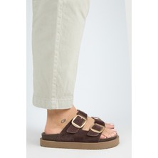 Irene Platform Deri Kadın Terlik Kahve