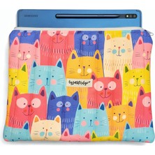Şeker Kediler Desenli Tablet Çantası, 10-12 Inç Uyumlu Pofuduk iPad Çantası
