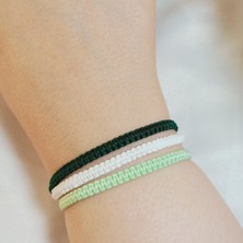 Crystal Atelier 3’lü Ayarlanabilir Makrome Bileklik Set, El Yapımı Asansörlü Beyaz Mint Yeşil Renk Ip Örgü Bileklik, Hediyelik Örgü Makrome Bileklik, Unisex Şık Tasarım Kombin Makrome Örgü Bileklik
