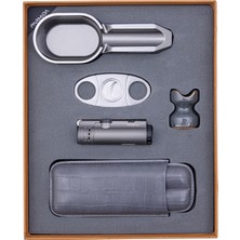 Parmida Çakmak Kesici Kılıf Küllük Sehpa Beşli Gri Puro Seti