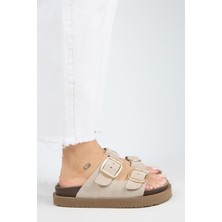 Irene Platform Deri Kadın Terlik Bej