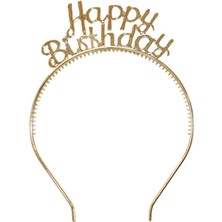 Parti Adresi Happy Birthday Taç Gözlük Set Doğum Günü Parti Aksesuarı Gold  