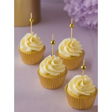 Incili Kürdan Süslü Dekoratif Cupcake Kokteyl Kürdanı Altın 12'li