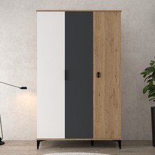 6302 Neva 3 Kapılı 200 cm Gizli Çekmeceli Gardırop , Elbise Dolabı , Genç Odası