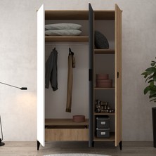 6302 Neva 3 Kapılı 200 cm Gizli Çekmeceli Gardırop , Elbise Dolabı , Genç Odası